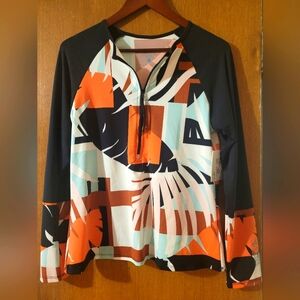 Carve Designs, half zip, tropical pattern, swim/athletic top